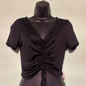 Black Ruched V-Neck Women's Top